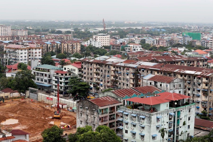 An aerial view of Yangon city in the morning, seen from the Novotel hotel in Yangon, Myanmar, 14 November 2019.-EPA