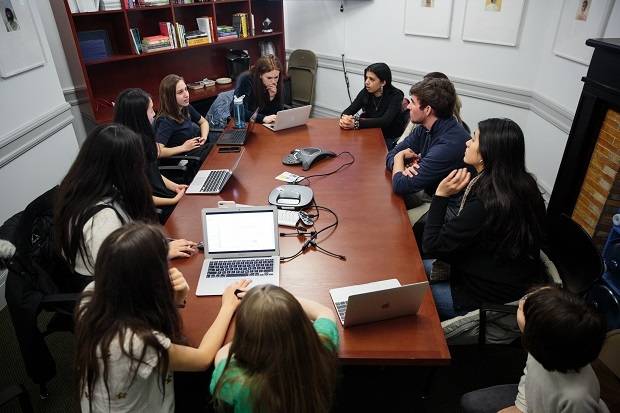 Alexandria sits in a Zero Hour meeting at Columbia University with a group of high school activists from New York and New Jersey. Photo / Getty Images