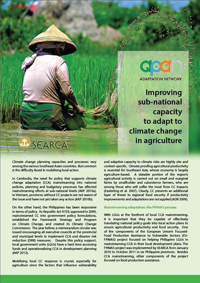 SEARCA-APAN Policy Brief on Improving the Sub-national Capacity to Adapt to Climate Change in Agriculture