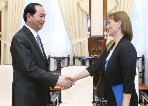 President Tran Dai Quang (left) receives Israeli Ambassador in Vietnam Meirav Eilon Shahar. Photo: VNA