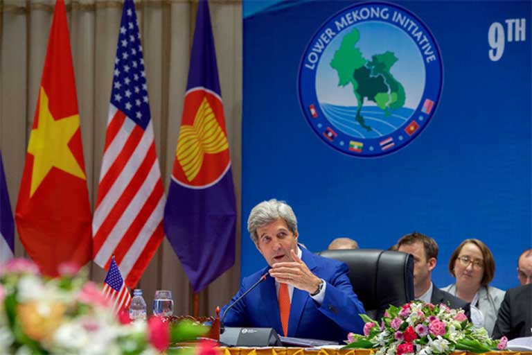 Former Secretary of State John Kerry gives a speech at the 9th Lower Mekong Initiative Ministerial Meeting in Vientiane, in the Lao People’s Democratic Republic, last July. The LMI has been the United States’ primary environmental spearhead in Southeast Asia. It is expected to vanish under the Trump administration. Photo courtesy of the U.S. Department of State