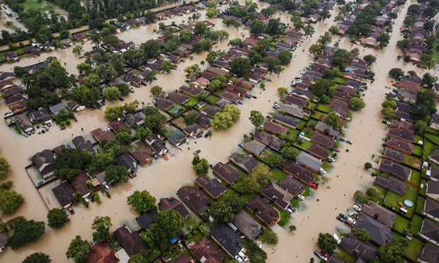  Residential neighbourhoods near Interstate 10 are flooded in the wake of Hurricane Harvey. Photograph: Marcus Yam/LA Times via Getty