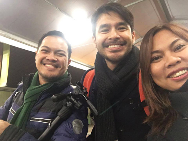 MEDIA CLIMATE CHAMPIONS. Journalists Voltaire Tupaz of Rappler, Atom Araullo of ABS-CBN, and Imelda Visaya Abano of the Philippine Network of Environmental Journalists (L-R) cover the historic 21st Conference of Parties of the UN Convention Framework on Climate Change (COP21) in France. Photo courtesy of Imelda Abano