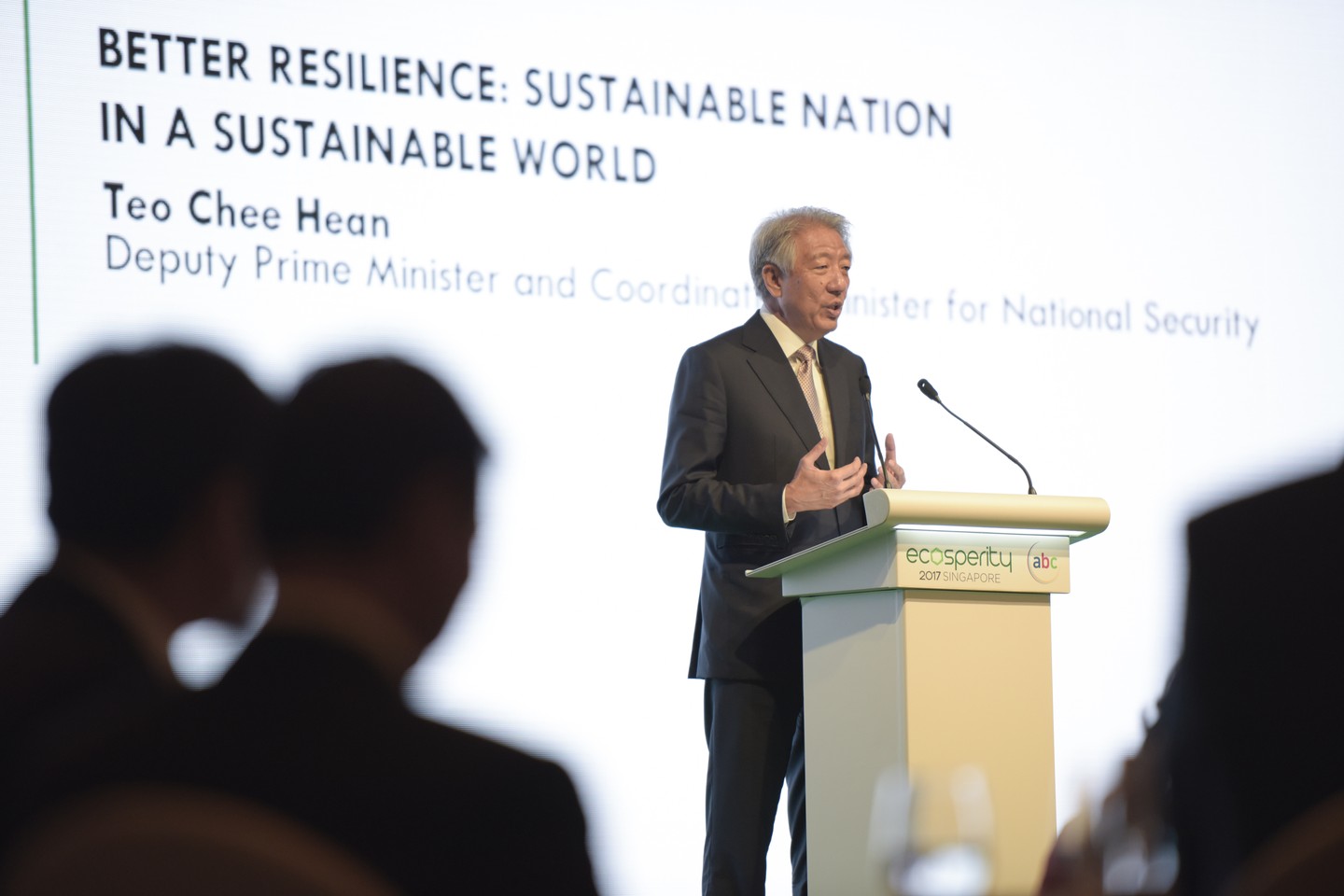 Teo Chee Hean, Singapore's deputy prime minister and coordinating minister for natural security, shares Singapore's sustainable development story at the Ecosperity 2017 conference, organised by Temasek. Image: Temasek