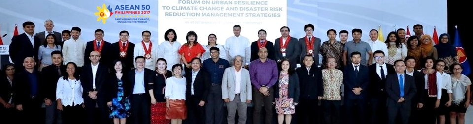 Guests and paper presentors during the ASEAN Forum on Urban Resilience on Climate Change Disaster Risks Reduction Strategies held on 5-7 December 2017 in Laoag City, Ilocos Norte, Philippines. Dr. Lope B. Santos III, Unit Head for Project Development and Technical Services (PDTS), SEARCA is one of the paper presentors. Guests in the photo include Hon. Imee Marcos, Governor of Ilocos Norte; Ambassador Marciano A. Paynor, Director-General for Operations of ASEAN 2017; Ambassador Elizabeth P. Buensuceso, Permanent Representative of the Republic of the Philippines to ASEAN; Atty. Jonas R. Leones, Undersecretary for Policy, Planning, and International Affairs of DENR; and Dr. Henry Adornado Director, DENR-ERDB.