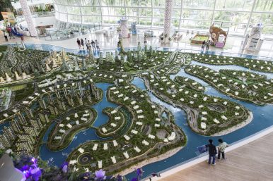 In Forest City's show gallery, a sprawling model displays the four reclaimed islands which will soon sprout out of the Johor Strait. Image Credit: Albert Shaw