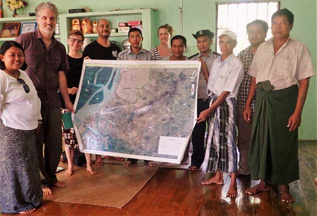 Dr Aaron Russell, Ingvild Solvang, Luis Miguel Aparicio and Programme Officer Thiha Aung met with remote communities and Forest Department on the Delta to discuss community forest restoration activities.