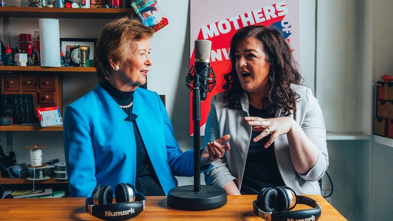 Mary Robinson and Maeve Higgins, hosts of Mothers of Invention (Photo: Ruth Medjbe/ Doc Society)