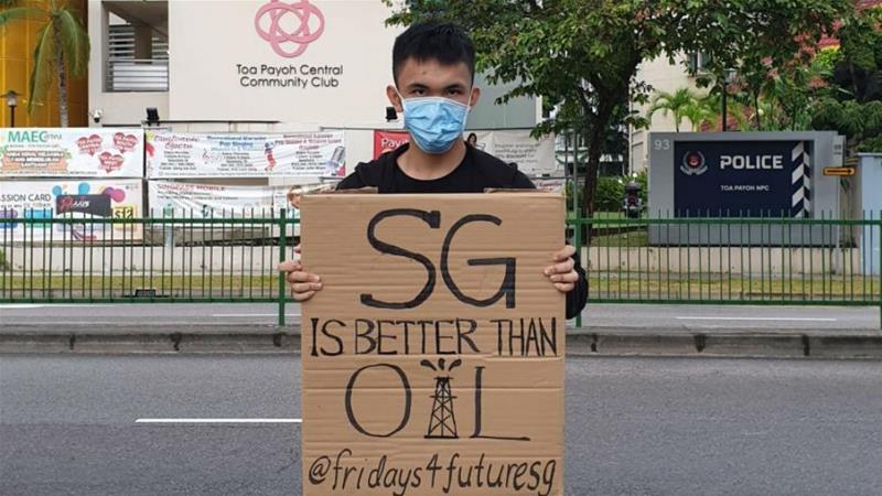 On 22 March, a photo of 20-year-old Nguyen Nhat Minh holding up a placard in public saying "SG IS BETTER THAN OIL @fridays4futuresg" was posted on Fridays for Future Singapore's Instagram account. The account has now been made private [Supplied]