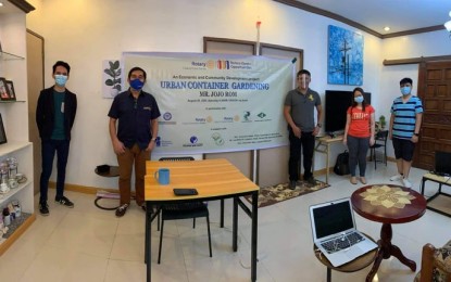 GARDENING. The working group of the free webinar on urban container gardening (UCG). From left to right, moderator Leinard Jan Zaspa; Rossano Luga, president of Rotary Club of East Davao; UCG advocate Perfecto Rom; and Princess Pauline Misa and Kenneth Bryan Estremera (technical support). (Photo courtesy of Ross Luga)