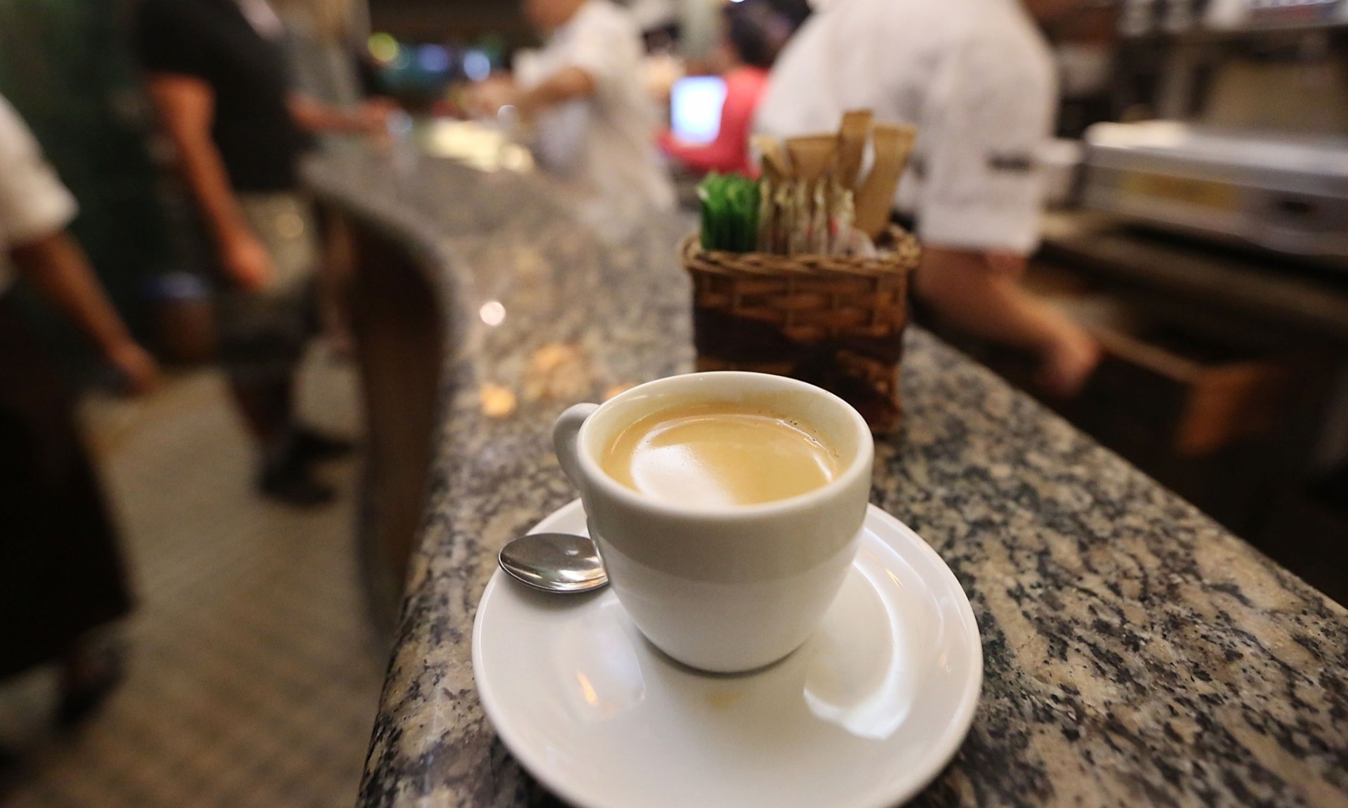 A cup of coffee made from Brazilian Arabica beans sits on the counter of a shop in Rio de Janeiro. Arabica beans account for 70% of the global coffee market. Photograph: Mario Tama/Getty Images
