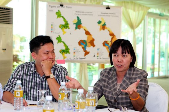 Workshop participants reviewing future climate and socio-economic scenarios for Southeast Asia. Photo credit: E. van de Grift
