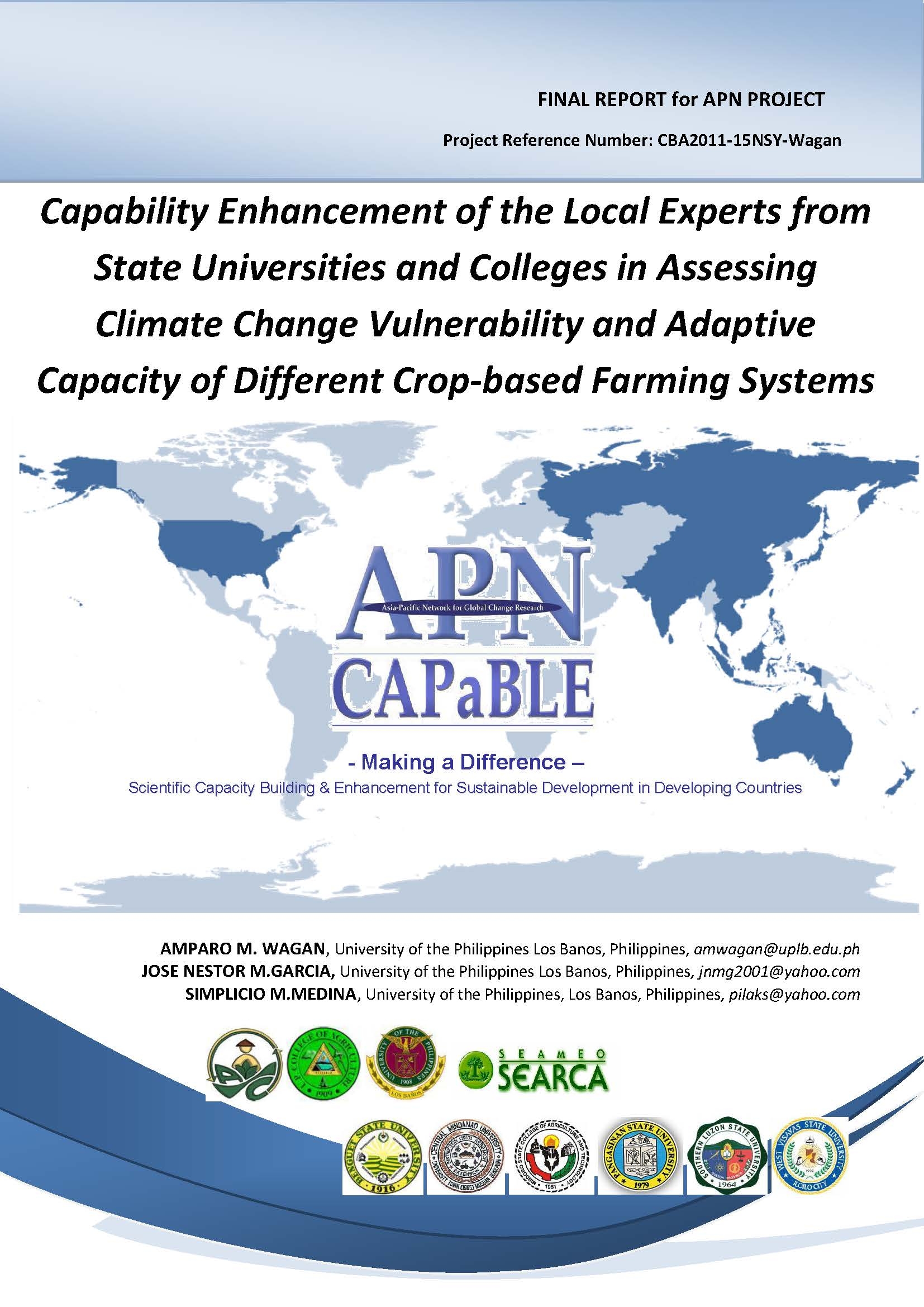 Capability Enhancement of the Local Experts from State Universities and Colleges in Assessing Climate Change Vulnerability and Adaptive Capacity of Different Crop-based Farming Systems