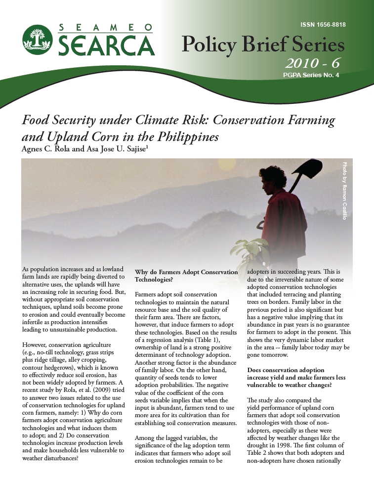 Food Security under Climate Risk: Conservation Farming and Upland Corn in the Philippines