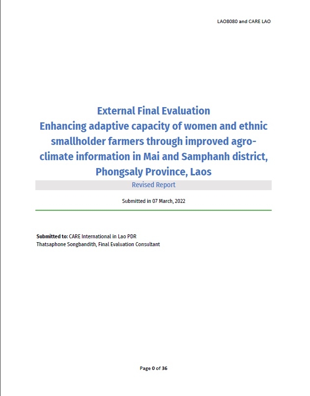 Enhancing adaptive capacity of women and ethnic smallholder farmers through improved agro-climate information in Mai and Samphanh district, Phongsaly Province, Laos