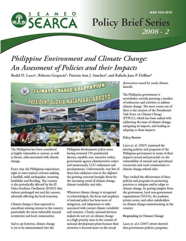 Philippine Environment and Climate Change: An Assessment of Policies and their Impacts