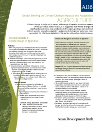 Sector Briefing on Climate Change Impacts and Adaptation: Agriculture