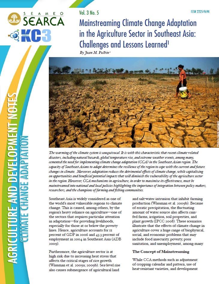 Mainstreaming Climate Change Adaptation in the Agriculture Sector in Southeast Asia: Challenges and Lessons Learned